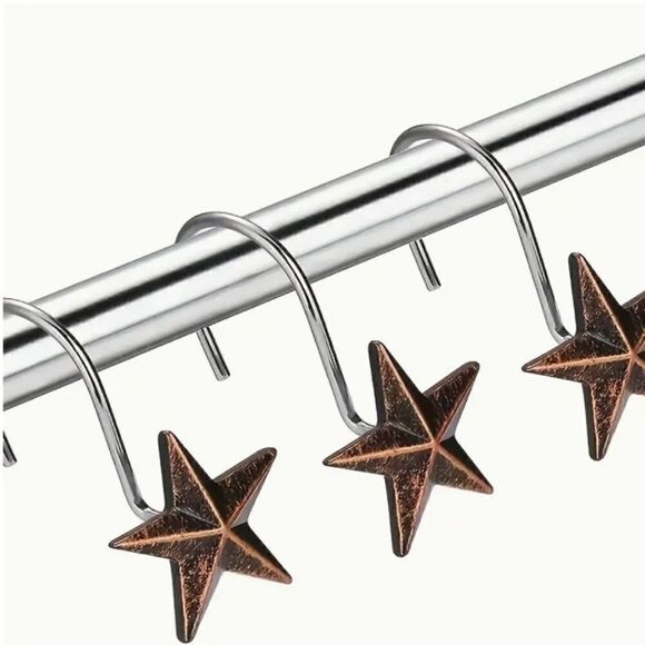 NEW! Primitive Star Bronze Color Shower Hooks Set of 12 Country Farmhouse Rustic - Picture 3 of 4